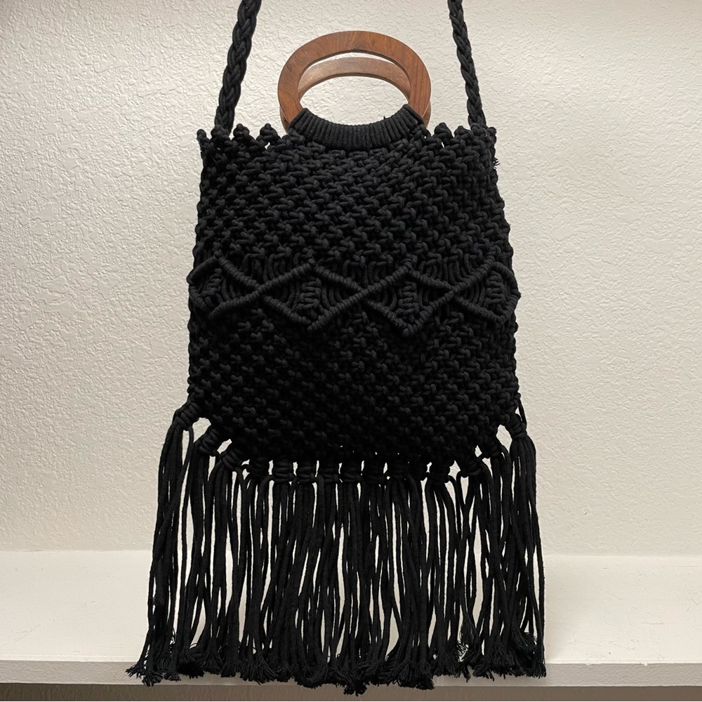 Danielle Nicole Black Macrame Shoulder/Crossbody/… - image 3